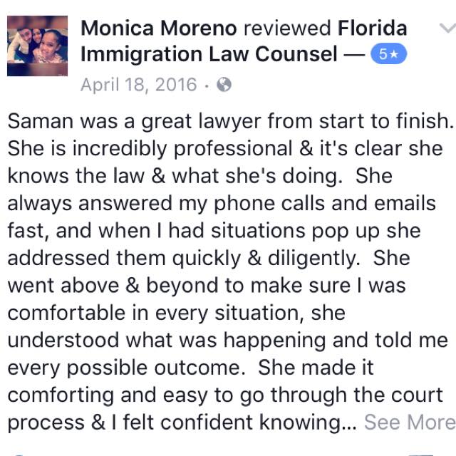 Screenshot of an Online Review | Trusted Immigration Lawyers | U.S. Immigration Law Counsel