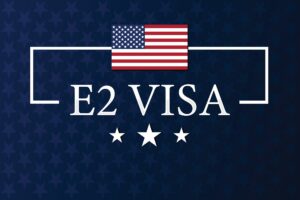 E2 Visa banner with blue background