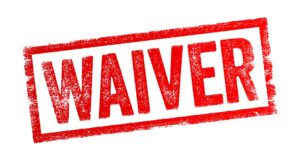 White background with the word waiver in red