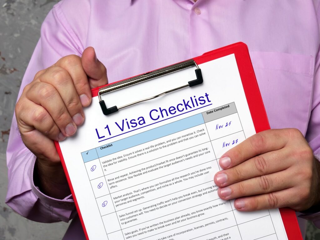 L1 Visa checklist on a clipboard