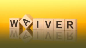 Wooden blocks that say waiver with a yellow background