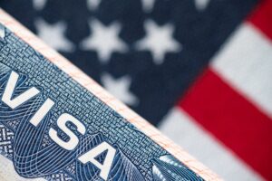 Visa with an american flag in the background