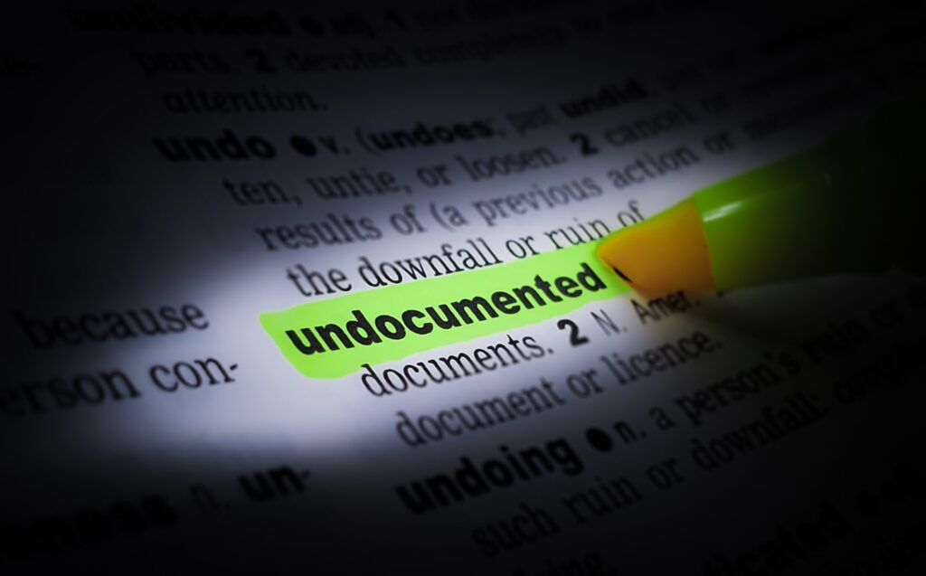 Highlighted word in a book that says undocumented