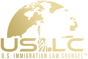 White Background With Gold Text Logo of U.S. Immigration Law Counsel | Reliable Family Visa Services